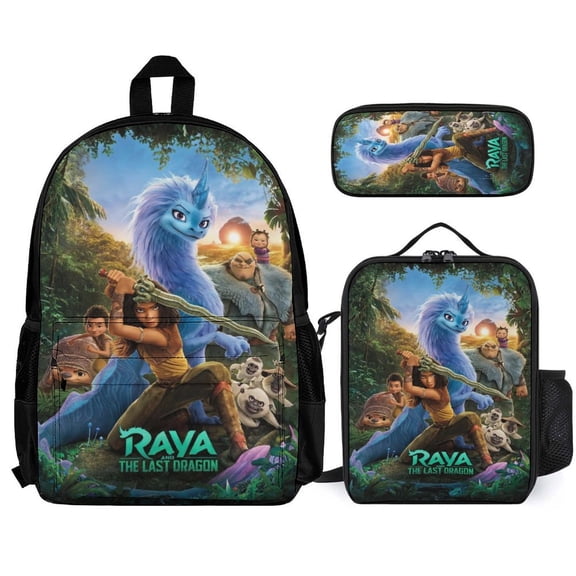 3PCS Raya And Last Drago Backpacks Set Backpack with Lunch Box Pencil Case Backpack With Large Pocket