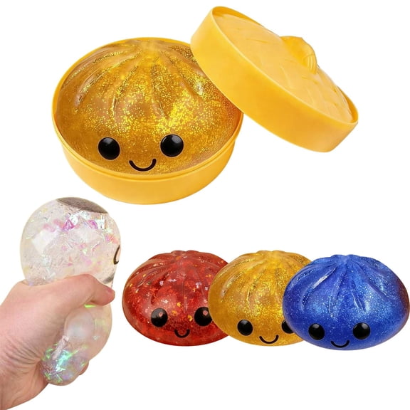 3PCS Red Glitter Dumpling Squishies Set - Mystery Box Bao Bun, Soft Slow-Rising Fidget & Sensory Stress Relief Toys for Adults &