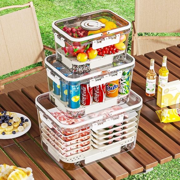 3PCS Refrigerator Fresh Storage Box with Lid for Fruit Vegetables,Outdoor Activity Food Organizer Storage Bins 2L+5L+10L