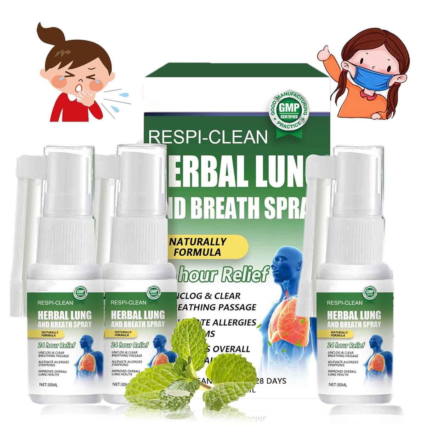 3PCS Respiclean Herbal Lung And Breath Spray, Lung Detox For Smokers