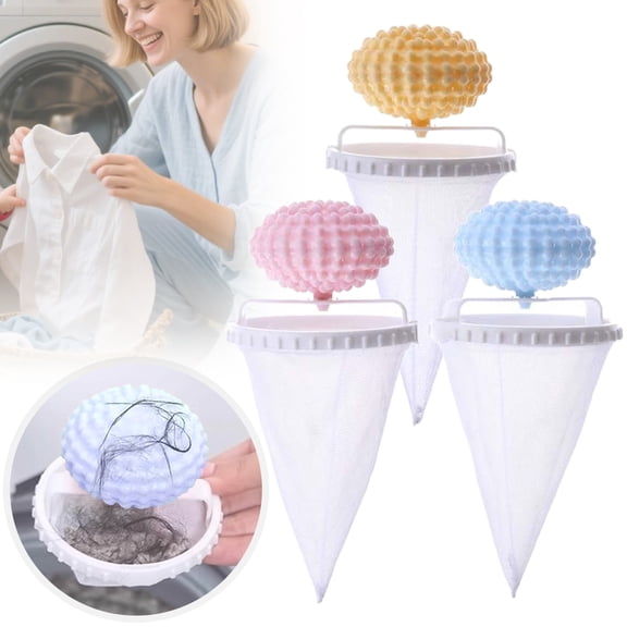 3PCS Reusable Laundry Lint Capture Balls, PP Frame Polyester Mesh Trappers for Pet Fur & Washing Debris Removal