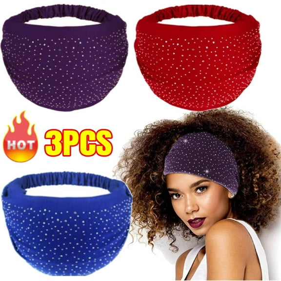 3PCS Rhinestone Dots Wide Bandana Headband - Women's Twisted Solid Diamond Workout, Yoga & Makeup Head Wrap