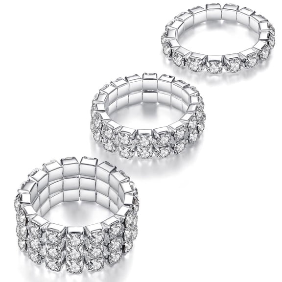 3PCS Rhinestone Stretch Ring, Kucheed Fashion Crystal Stackable Finger Rings Set , Cute Toe Ring Body Jewelry,Silver Diamond Elastic Band Ring Accessories, Sparkly Thumb Pinky Ring for Women