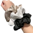thumbnail image 1 of 3PCS Rhinestones Embellished Scrunchie Ruffled Cloth Ponytail Holder Large Beads Hair Ties for Daily Use or Parties, 1 of 8