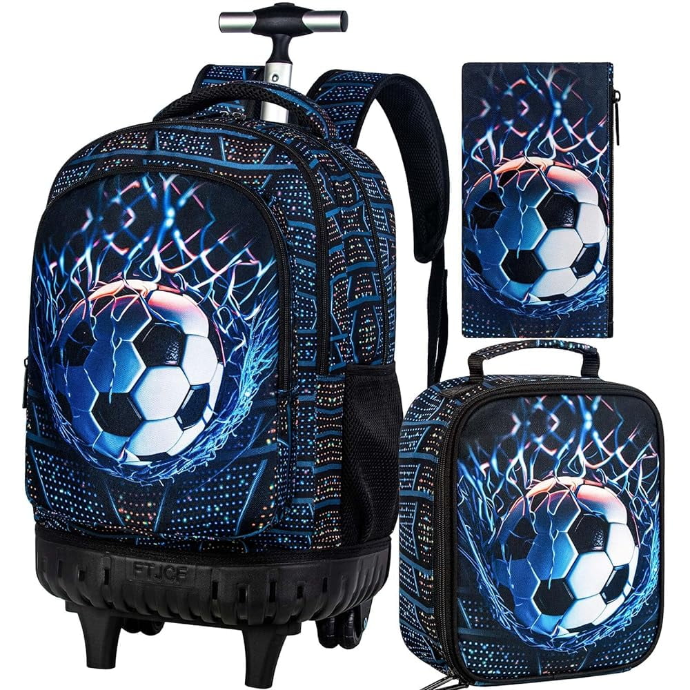 3PCS Rolling Backpack For Boys Men Kids Roller Bookbag With Wheels 