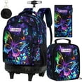 thumbnail image 1 of 3PCS Rolling Backpack for Girls Women, Kids Roller Bookbag with Wheels, Butterfly Wheeled Backpacks Set for Elementary Toddler(Black), 1 of 7