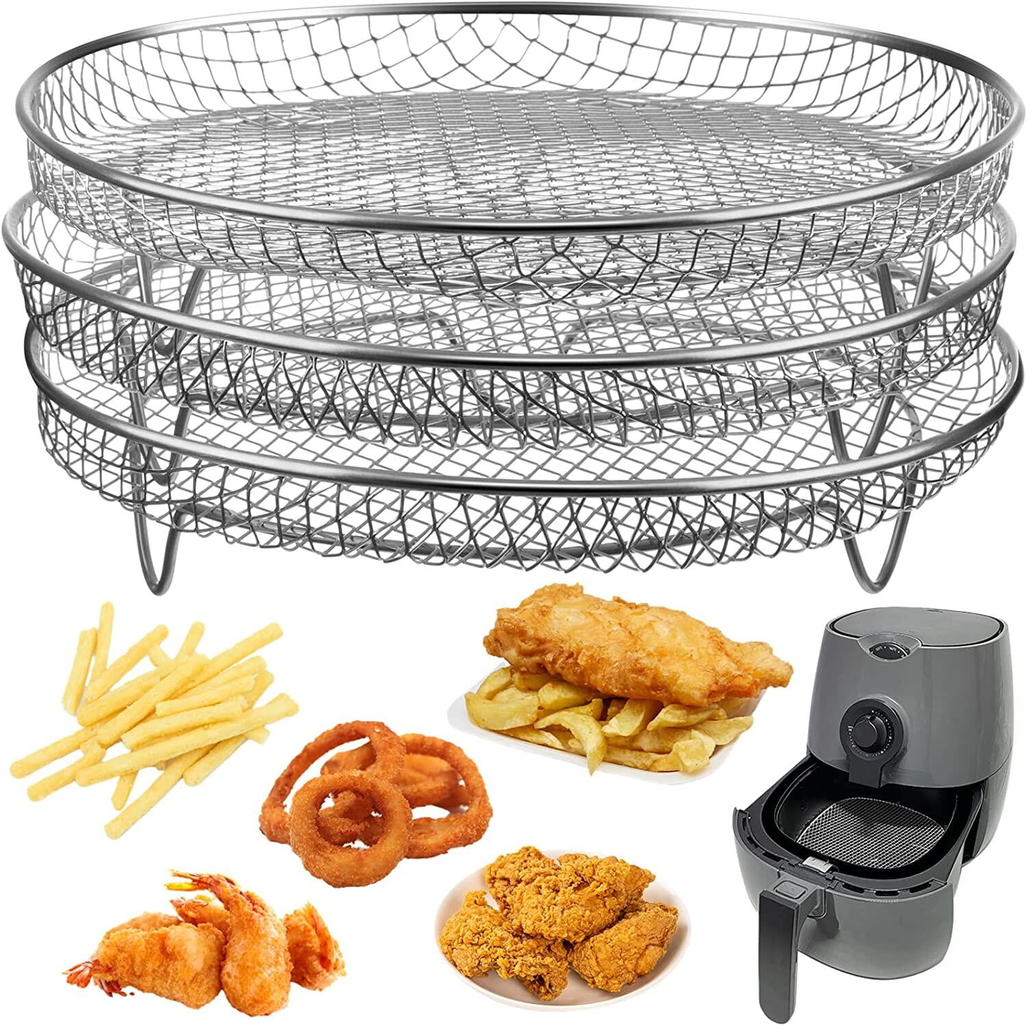 3PCS Round Air Fryer Racks, Stackable Air Fryer Racks for 4.2QT 5.8QT
