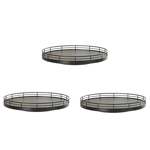 3PCS Round Black Tray, Black Metal Serving Tray With Raised Rim For Bar Kitchen Catering Application 10*1.97 Inch