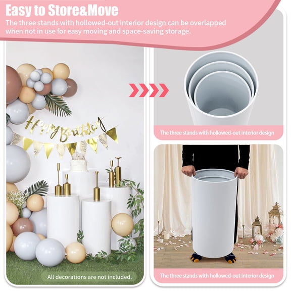 3PCS Round Decor Cylinder Plinth Wedding Props Metal White Cylinder Pedestal Display Cylindrical Dessert Table For Weddings Party Event Decor