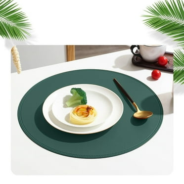 3PCS Round Leather Placemat - Solid Colour Faux Leather Placemats,Coffee Mats,Kitchen Table Mats,,Easy To Clean Kitchen Table Mats