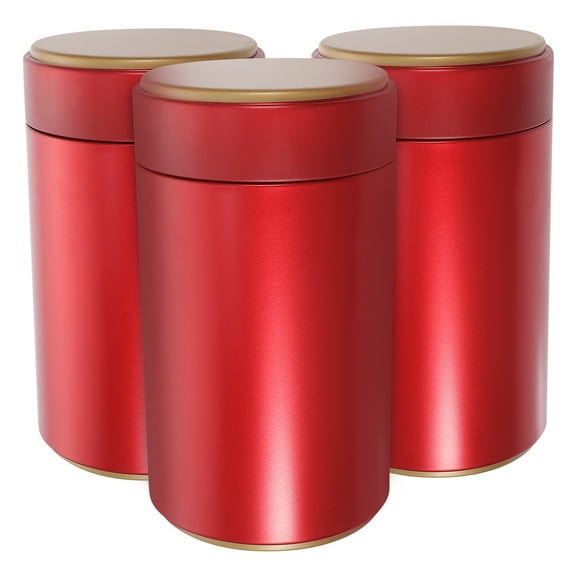 3PCS Round Shape Metal Can Universal Sealed Storage Jar Delicate Tinplate Empty Iron Can Portable Tea Packaging Container Tinplate Metal Sealing Box for Home Store Use (Red Size 160 Random Color Lid)