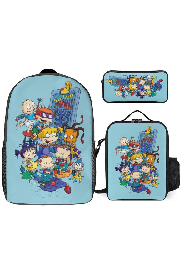 3PCS Rugra-,t Backpack Set Large Capacity Bookpacks With Lunch Box Pencil Case 17In Backpack Set