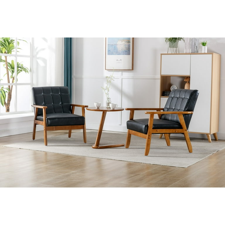 3PCS SET Accent Chairs with Side Table Mid Century Modern Fabric Upholstered Armchairs Lounge Chair with End Table and Solid Wood Frame Comfy