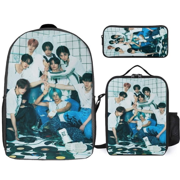 3PCS SKZ Stray Korea Ki Backpack Set Large Capacity Bookpacks With Lunch Box Pencil Case 17In Backpack Set