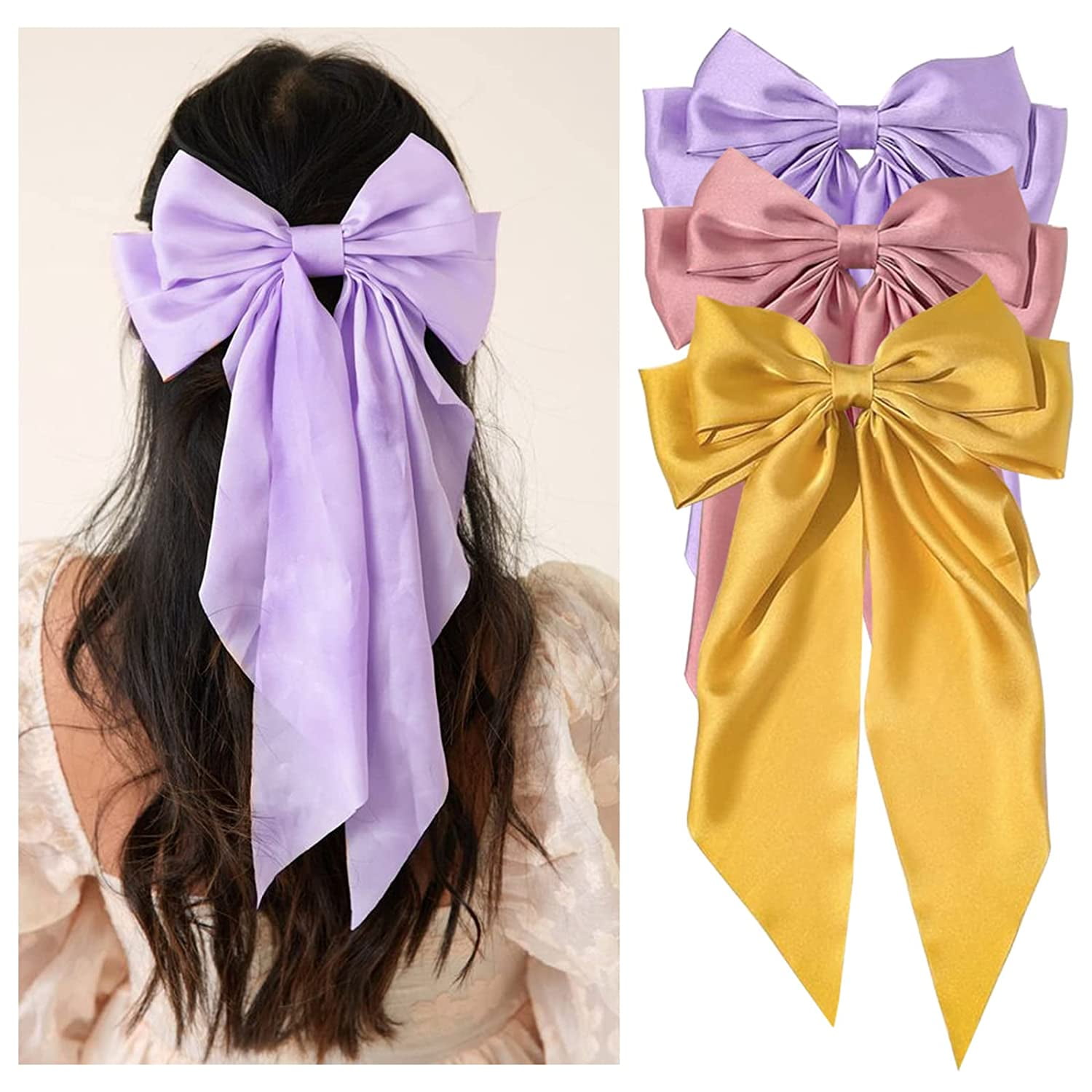 1PC Satin Hair Bows for Women Large Hair Barrettes Ribbon for