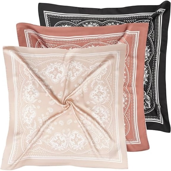 3PCS Satin Scarves Set for Women, 27.5x27.5 Inch Vintage Square Scarves, Soft Silk Touch & Breathable, Multipurpose Head Neck Hair Bandana for All Seasons Fashion