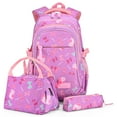 thumbnail image 1 of 3PCS School Backpack with Lunch Bag & Pencil Pouch, Printed Girls School Bag Set for Primary Middle School Students - Purple, 1 of 9