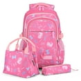 thumbnail image 1 of 3PCS School Backpack with Lunch Bag & Pencil Pouch, Printed Girls School Bag Set for Primary Middle School Students - Rose Red, 1 of 8