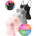 thumbnail image 1 of 3PCS  Scoop Neck Tank Tops for Womens Adjustable Spaghetti Strap Undershirts Basic Camisole with Shelf Bra（ 3 Random Colors）, 1 of 8