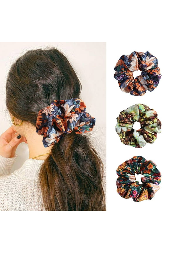 3PCS Scrunchies Hair Ties for Women - Big Silk Satin Scrunchie Oversized Cute Scrunchy for Curl Thick Hair Decorations Gift for Girls