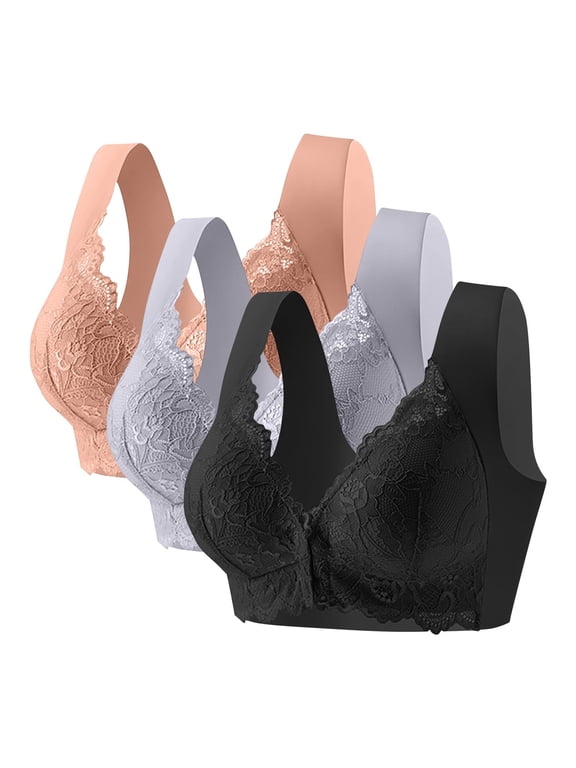 3PCS Seamless Front Closure Jelly Bras for Women No Underwire Full Coverage Push Up Bra