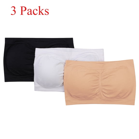 3PCS Seamless Tube Top Bandeau Stretchable Spandex Bra with Removable Pads, 3 Colors, S