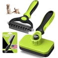 thumbnail image 1 of 3PCS Self Cleaning Slicker Brush & Pet Grooming Rake & Flea Comb for Dogs,Cats and Horses | Double-Sided Dematting Comb & Skin Friendly Deshedding Grooming Tool (Green), 1 of 13