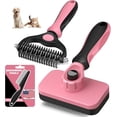 thumbnail image 1 of 3PCS Self Cleaning Slicker Brush & Pet Grooming Rake & Flea Comb for Dogs,Cats and Horses | Double-Sided Dematting Comb & Skin Friendly Deshedding Grooming Tool | Pet Supplies (Light Pink), 1 of 14
