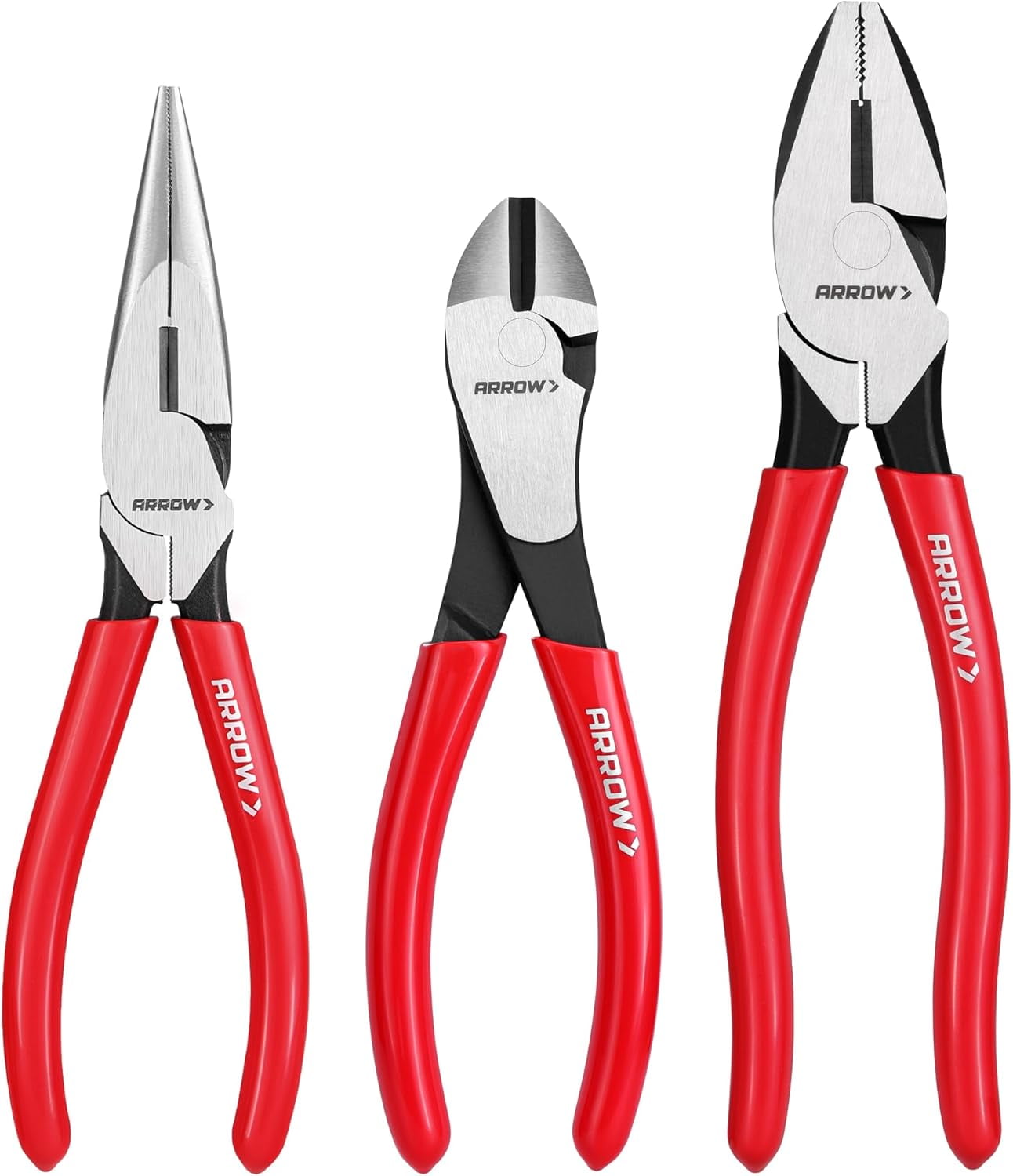 3PCS Set, 8" Needle Nose , 7" Diagonal Plier, 8" Linesman with Non-slip Handle, Premium Carbon Steel, High Leverage Design