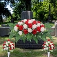 thumbnail image 1 of 3PCS/Set Artificial Cemetery Flower Saddles, Memorial Grave Flowers with Rose Bouquet for Tombstone Headstone Decorations, for Outdoor Cemetery Vase, Long-Lasting Grave Decorations and Remembrance, 1 of 6