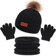 thumbnail image 1 of 3PCS Set Baby Winter Hat Pompom Children Hat Knitted Cute Warm Cap Scarf Gloves Suit for Girl Boy,Black, 1 of 10