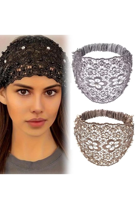 3PCS Set Boho-chic Crystal & Pearl Embellished Wide Headbands for Women,Luxury Fashion Hair Accessories Ideal for Weddings,Elastic Floral Lace Headband,Vacations & Daily Styling(4pcs-A)
