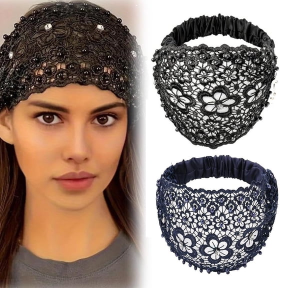 3PCS Set Boho-chic Crystal & Pearl Embellished Wide Headbands for Women,Luxury Fashion Hair Accessories Ideal for Weddings,Elastic Floral Lace Headband,Vacations & Daily Styling(4pcs-A)