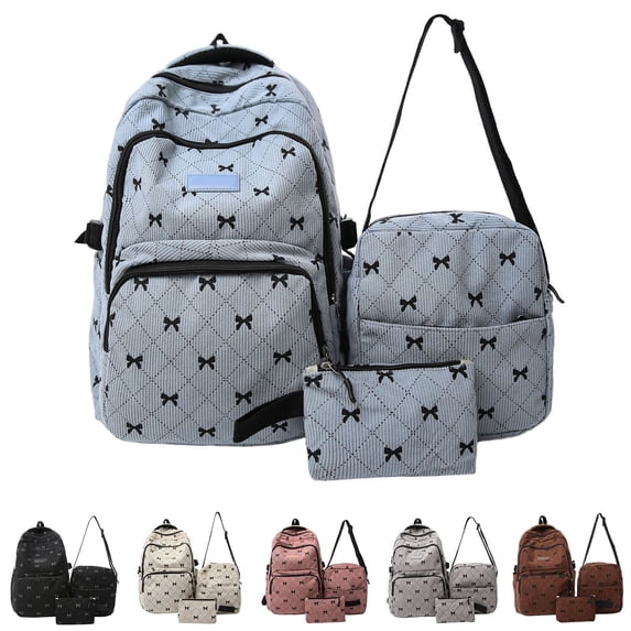 3PCS Set Bow Backpack,Back To School Backpack,Middle School Bookbag Students Lightweight Durable Casual Outdoor Daypack College