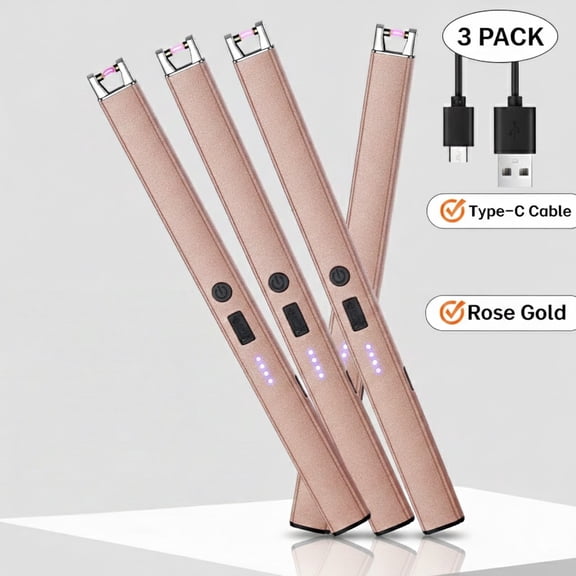 3PCS Set of Candle Lighters, Plasma Lighters, Windproof Flameless Electronic Lighters, with LED Power Display and Safety Switch, USB-C Rechargeable, Suitable As Birthday, Festival Gifts or Camping