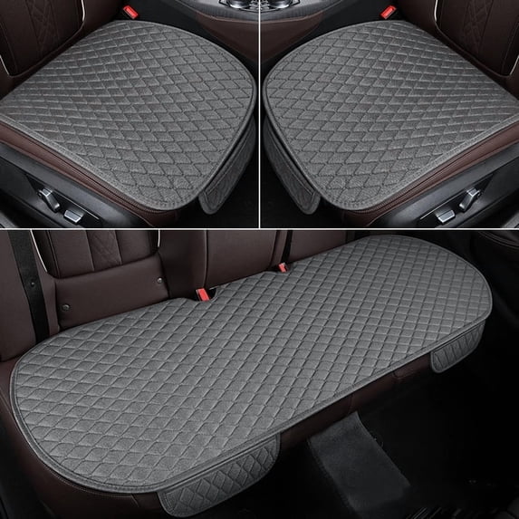 3PCS Set Car Seat Cushion for Front and Back Seat, 3D Soft Linen Breathable Auto Seat Cover, Comfort Non-Slip Rubber Bottom, Car Accessories (grey/3PCS)