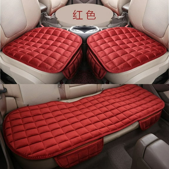 3PCS Set Car Seat Cushion for Front and Back Seat, 3D Soft Linen Breathable Auto Seat Cover, Comfort Non-Slip Rubber Bottom, Car Seat Protector Pad Universal for Office Chair, Home (Red/3PCS)