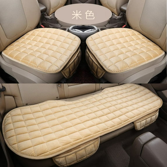 3PCS Set Car Seat Cushion for Front and Back Seat, 3D Soft Linen Breathable Auto Seat Cover, Comfort Non-Slip Rubber Bottom, Car Seat Protector Pad Universal for Office Chair, Home (Beige/3PCS)
