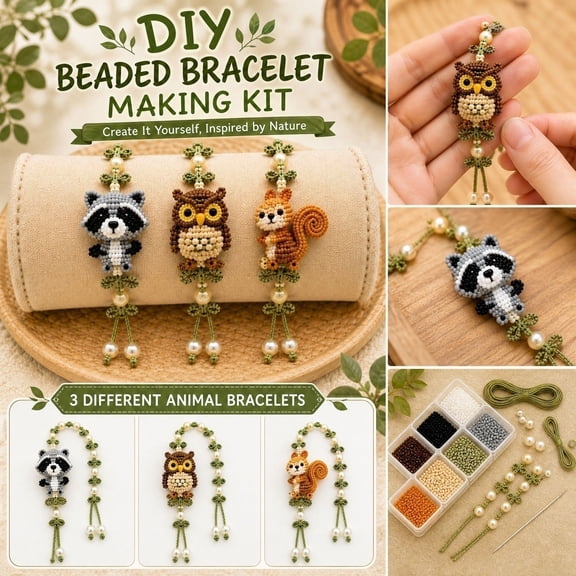 3PCS/Set DIY Forest Friends Beaded Bracelet Making Kit, 3 Animal Themed Designs Beaded Bracelet Craft Set, Beginner Friendly Handmade Bracelet Supplies for Adults DIY Craft Gift (C)