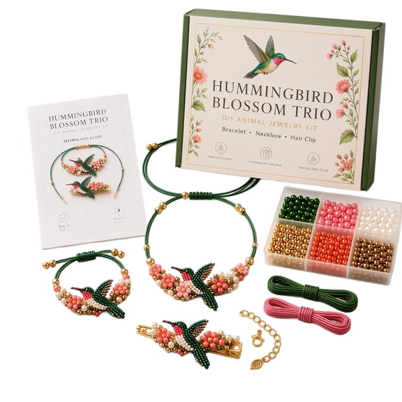 3PCS/Set DIY Hummingbird Bouquet Beaded Bracelet Making Kit, Assorted Animal Pattern Bead Bracelet Making Set, Handcraft Bracelet Kit for Beginners DIY Gift (Necklace&Bracelet&Hair Clip)