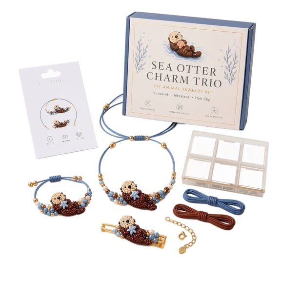 3PCS/Set DIY Otter Beaded Bracelet Making Kit, Animal Design Beaded Bracelet Kits, Handmade Bracelet Craft Set for DIY Creation Birthday Gift (Necklace&Bracelet&Hair Clip)