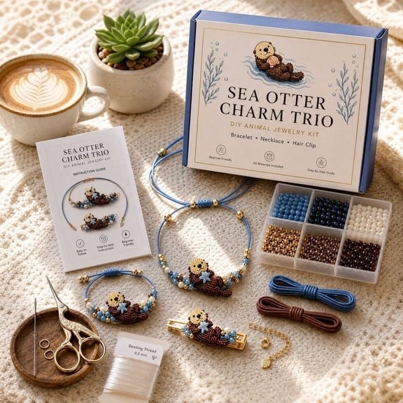 3PCS/Set DIY Otter Beaded Bracelet Making Kit, Animal Pattern Beaded Bracelet Making Supplies, Beginner Friendly Handcraft Set for Home DIY Creation (Necklace&Bracelet&Hair Clip)