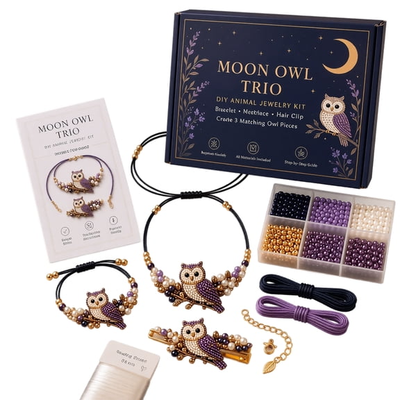 3PCS/Set DIY Purple Owl Beaded Bracelet Making Kit, Animal Design Beaded Bracelet Kits, Handmade Bracelet Craft Set for DIY Creation Birthday Gift (Necklace&Bracelet&Hair Clip)