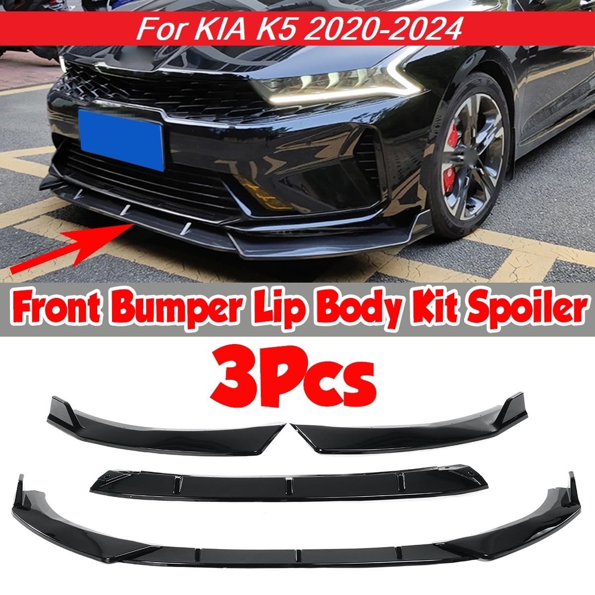 For sold 2020-2021 Nissan Sentra Painted Glossy Black Front Bumper Body Kit Spoiler Lip 3PCS