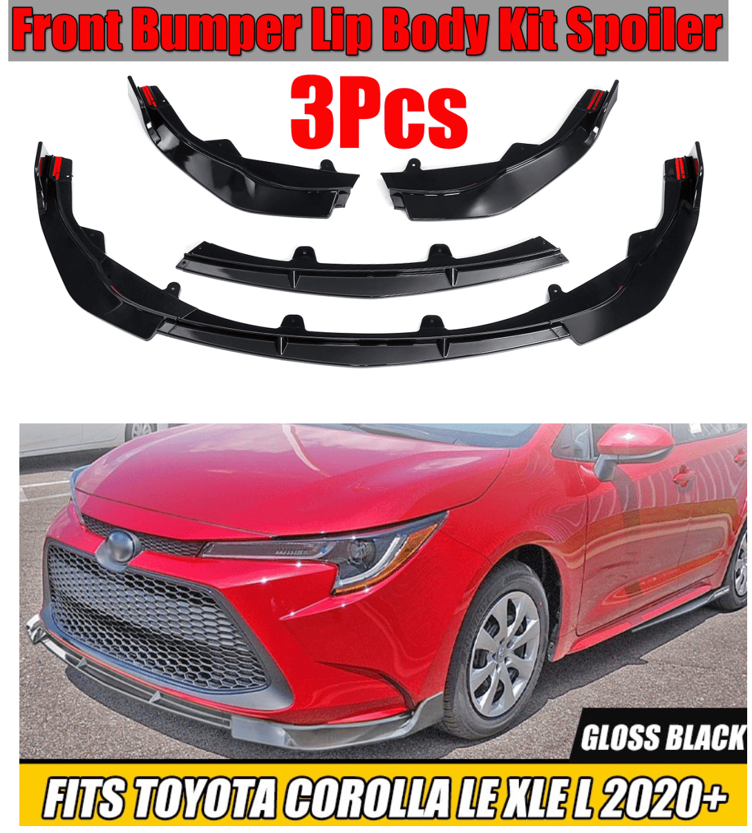  Universal Front Bumper Lip Kit, Car Front Bumper Spoiler  Splitter Body Kit Side Skirt Front Bumper Protector Guard Scratch-Resistant  fits for Toyot Glossy Black : Automotive