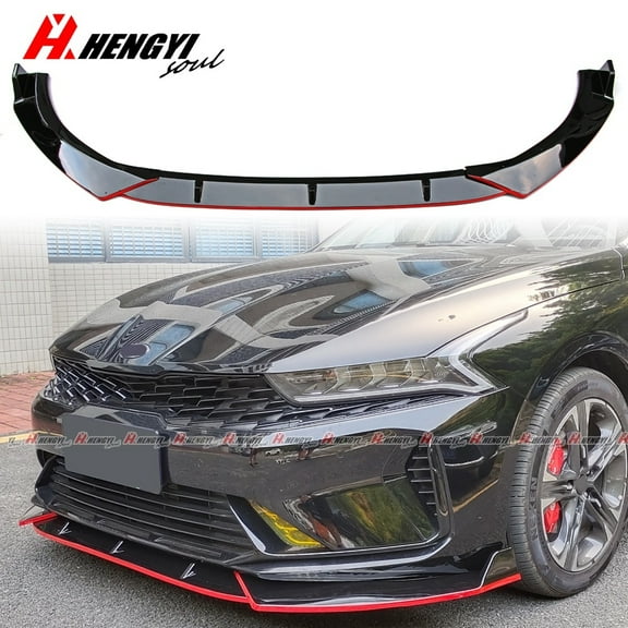 3PCS Set Front Bumper Lip For KIA K5 GT, GT-Line, EX, LX 2020-2024 All Models, Bumper Front Spoiler Air Dam Chin Front Splitter Lip Lower Protector, Gloss Black with Red Trim