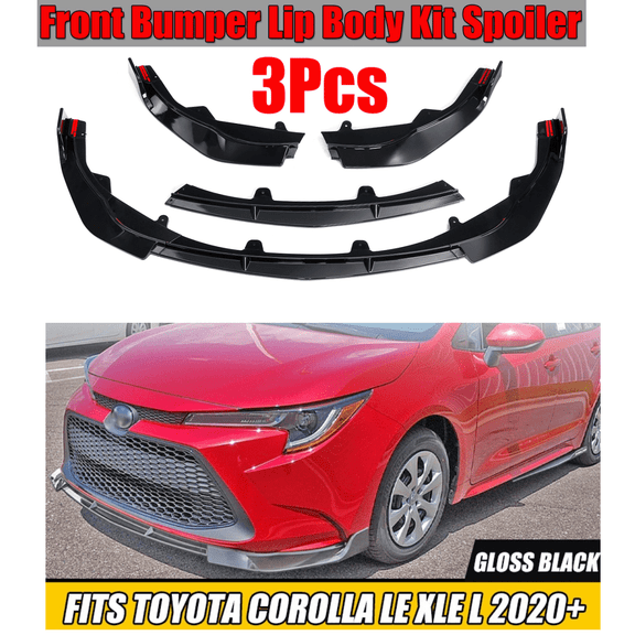 3PCS Set Front Bumper Lip For Toyota Corolla LE XLE Sedan 2020-2023 Front Spoiler Air Dam Chin Front Splitter Lower Protector Front Lip Body Kit Spoiler Glossy Black