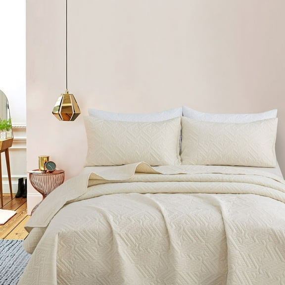 3PCS/Set Geometry Rhombus Pattern Solid Color Bedspread Set (1 Bedspread + 2 Pillowcase）