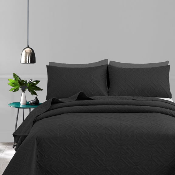 3PCS/Set Geometry Rhombus Pattern Solid Color Bedspread Set (1 Bedspread + 2 Pillowcase)