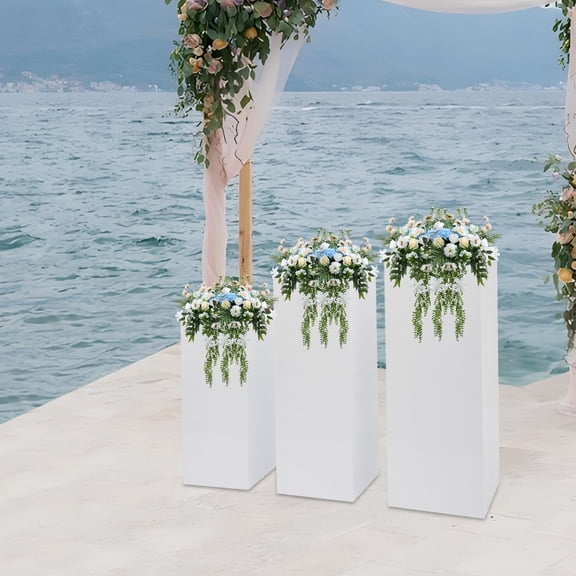 3PCS Set Metal Display Pedestal Stand, White Pedestal Stand Display Plinth Pillars Stand for Party Wedding Event Decor